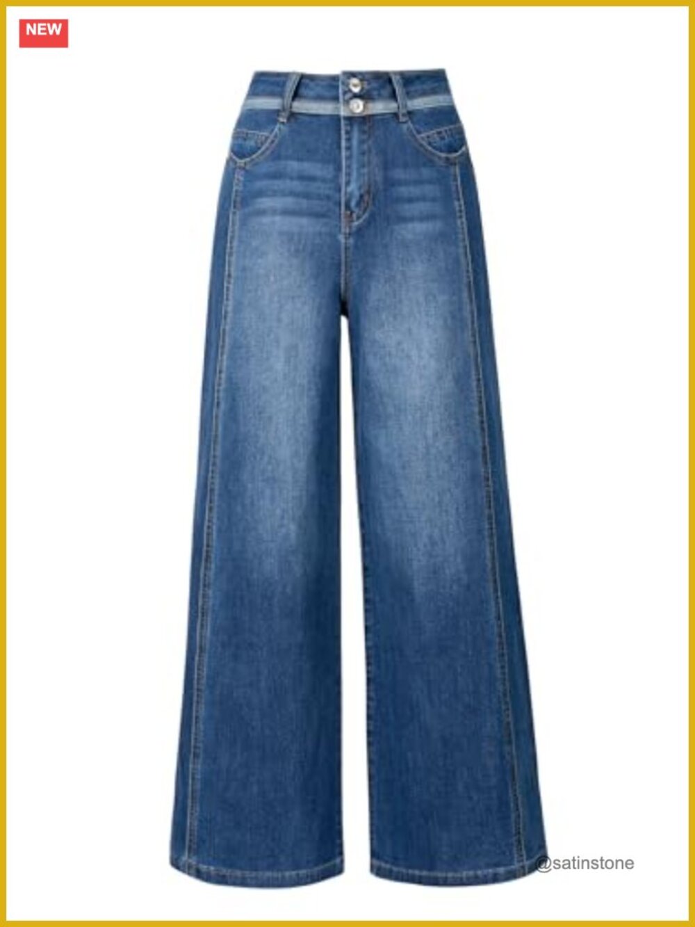 Wide Leg High Rise Stretch Cotton Blend Jeans Business Casual